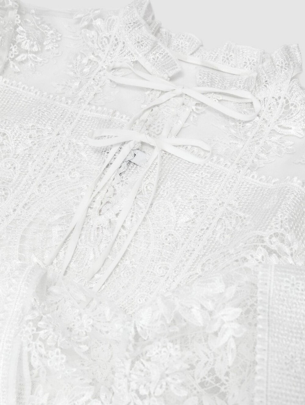 Reiss Demi Sheer Lace Tie-Neck Blouse in Ivory - Picture 9 of 16